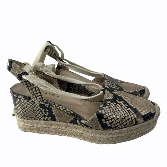 Via Spiga Snakeskin Espadrille Wedge Sandals Womens Size 8 Beige & Black Canvas - Picture 2 of 7